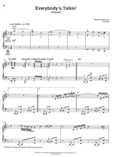 Picture of Everybody's Talkin', Fred Neil, recorded by Harry Nilsson, arr. for accordion solo by Kenny Kotwitz, sheet music