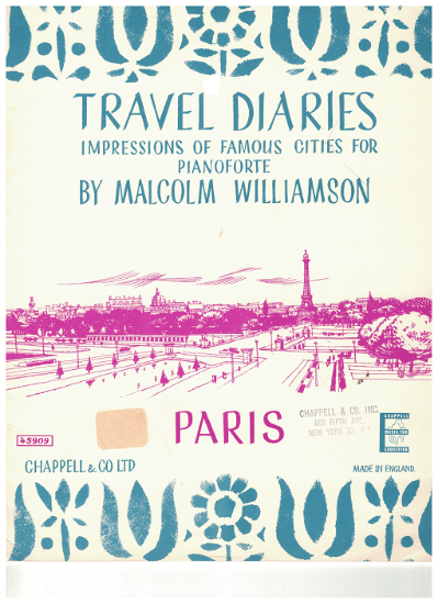 Picture of Paris, Travel Diaries, Malcolm Williamson, piano solo, sheet music folio
