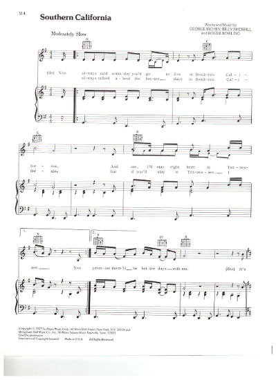 Picture of Southern California, George Richey/ Billy Sherrill/ Roger Bowling, recorded by Elvis
