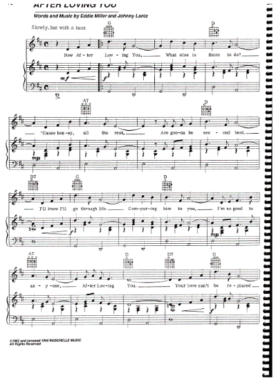 Picture of After Loving You, Eddie Miller & Johnny Lantz, recorded by Elvis Presley, sheet music