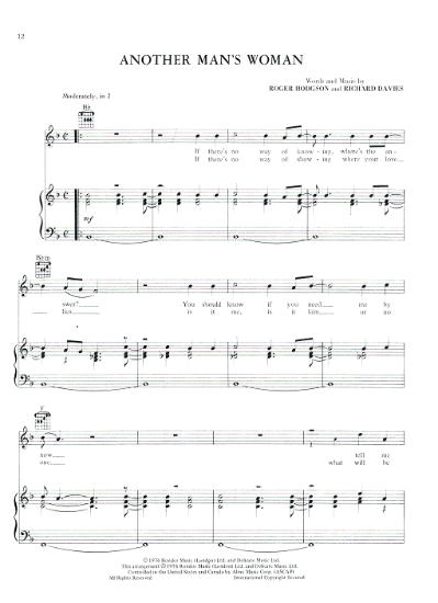 Picture of Another Man's Woman, Roger Hodgson & Richard Davies, from "Crisis What Crisis", recorded by Supertramp, sheet music