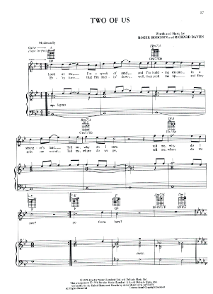 Picture of Two of Us, Roger Hodgson & Richard Davies, from "Crisis What Crisis", recorded by Supertramp, sheet music