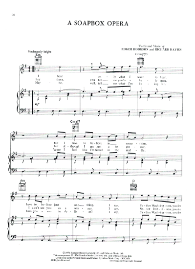 Picture of A Soapbox Opera, Roger Hodgson & Richard Davies, from "Crisis What Crisis", recorded by Supertramp, sheet music