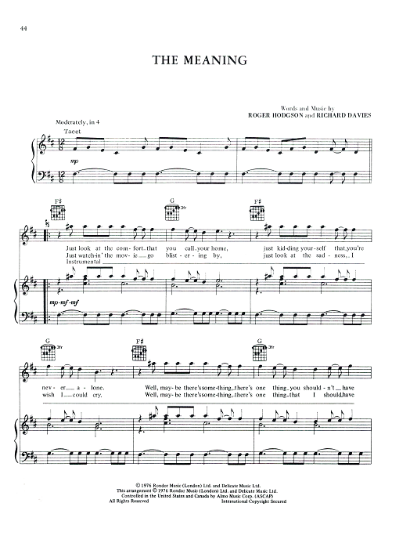 Picture of The Meaning, Roger Hodgson & Richard Davies, from "Crisis What Crisis", recorded by Supertramp, sheet music