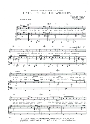 Picture of Cat's Eye in the Window, Tommy James & Bob King, sheet music