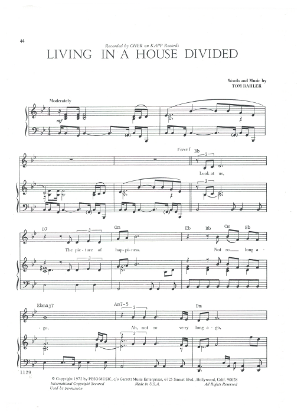 Picture of Living in a House Divided, Tom Bahler, recorded by Cher, sheet music