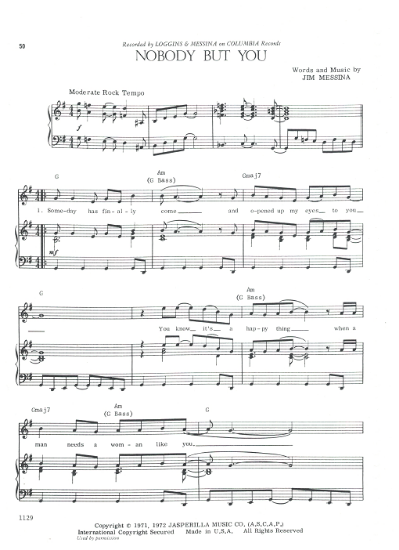 Picture of Nobody But You, Jim Messina, recorded by Loggins & Messina, sheet music