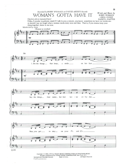 Picture of Woman's Gotta Have It, Linda Cooke & Darryl Carter, recorded by Bobby Womack, sheet music
