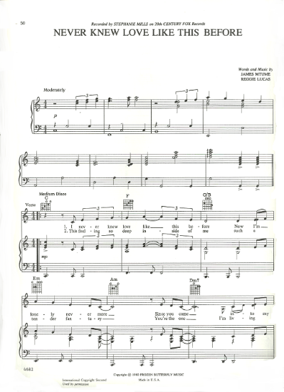 Picture of Never Knew Love Like This Before, James Mtume & Reggie Lucas, recorded by Stephanie Mills, sheet music