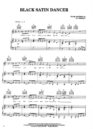 Picture of Black Satin Dancer, Ian Anderson, recorded by Jethro Tull, sheet music