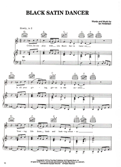 Picture of Black Satin Dancer, Ian Anderson, recorded by Jethro Tull, sheet music
