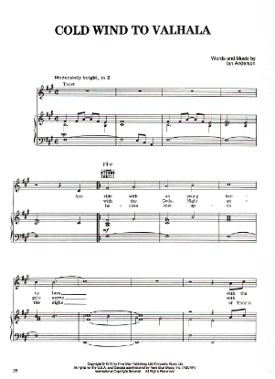 Picture of Cold Wind to Valhala, Ian Anderson, recorded by Jethro Tull,  sheet music