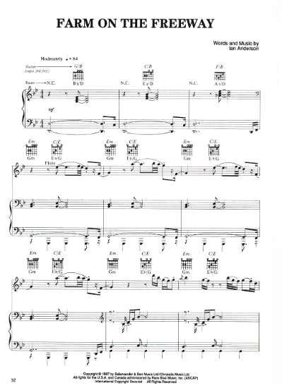 Picture of Farm on the Freeway, Ian Anderson, recorded by Jethro Tull, flute & piano sheet music