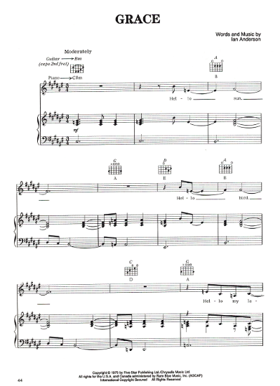 Picture of Grace, Ian Anderson, recorded by Jethro Tull,  sheet music