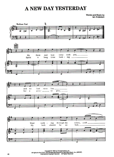 Picture of A New Day Yesterday, Ian Anderson, recorded by Jethro Tull, sheet music