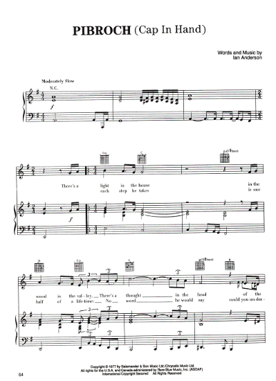Picture of Pibroch (Cap in Hand), Ian Anderson, recorded by Jethro Tull, sheet music