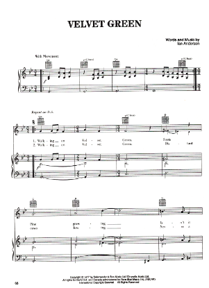 Picture of Velvet Green, Ian Anderson, recorded by Jethro Tull, sheet music