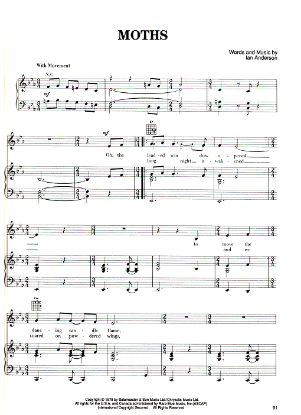 Picture of Moths, Ian Anderson, recorded by Jethro Tull, sheet music