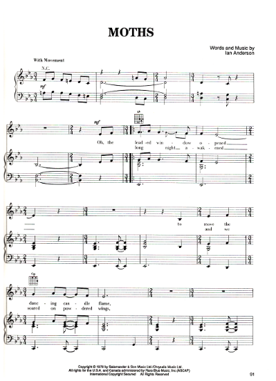 Picture of Moths, Ian Anderson, recorded by Jethro Tull, sheet music