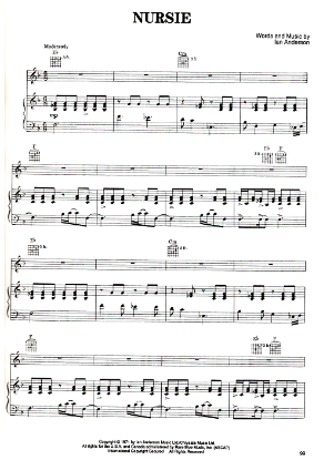 Picture of Nursie, Ian Anderson, recorded by Jethro Tull, sheet music