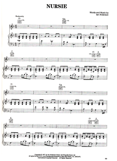 Picture of Nursie, Ian Anderson, recorded by Jethro Tull, sheet music
