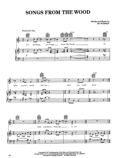 Picture of Songs from the Wood, Ian Anderson, recorded by Jethro Tull, sheet music