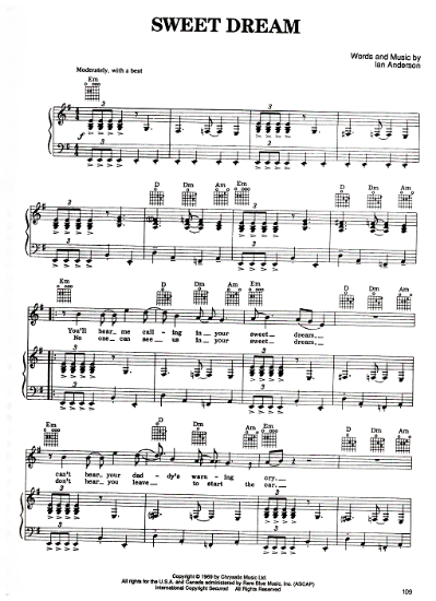 Picture of Sweet Dream, Ian Anderson, recorded by Jethro Tull, sheet music