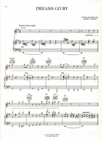 Picture of Dreams Go By, written & recorded by Harry Chapin, sheet music