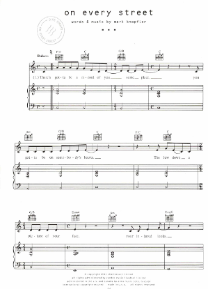 Picture of On Every Street, Mark Knopfler, recorded by Dire Straits, sheet music