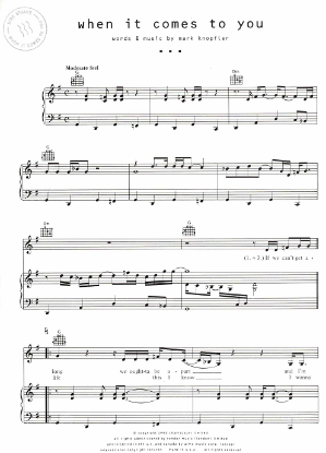Picture of When It Comes To You, Mark Knopfler, recorded by Dire Straits, sheet music