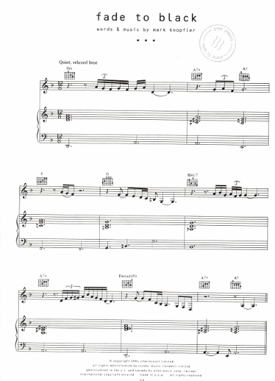 Picture of Fade to Black, Mark Knopfler, recorded by Dire Straits, sheet music