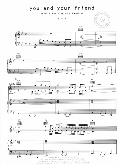 Picture of You and Your Friend, Mark Knopfler, recorded by Dire Straits, sheet music