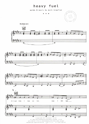 Picture of Heavy Fuel, Mark Knopfler, recorded by Dire Straits, sheet music