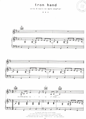 Picture of Iron Hand, Mark Knopfler, recorded by Dire Straits, sheet music