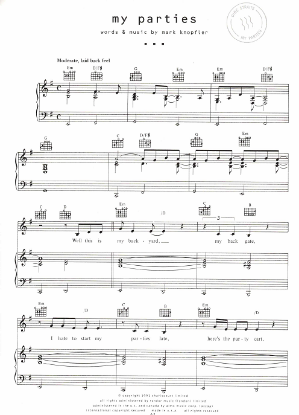 Picture of My Parties, Mark Knopfler, recorded by Dire Straits, sheet music