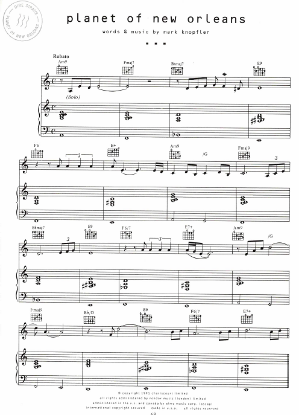 Picture of Planet of New Orleans, Mark Knopfler, recorded by Dire Straits, sheet music