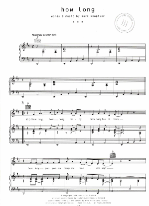 Picture of How Long, Mark Knopfler, recorded by Dire Straits, sheet music