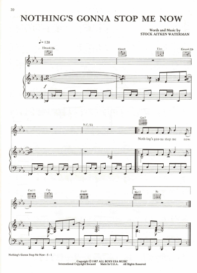 Picture of Nothing's Gonna Stop Me Now, Mike Stock/ Matt Aitken/ Pete Waterman, recorded by Samantha Fox, sheet music, pdf copy