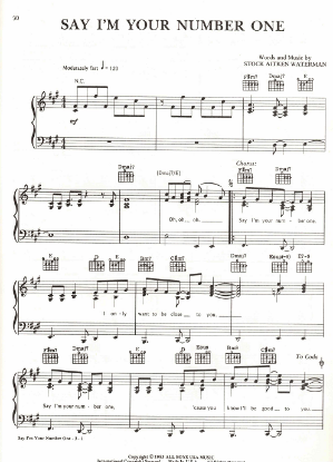 Picture of Say I'm Your Number One, Mike Stock/ Matt Aitken/ Pete Waterman, recorded by Princess, sheet music, pdf copy