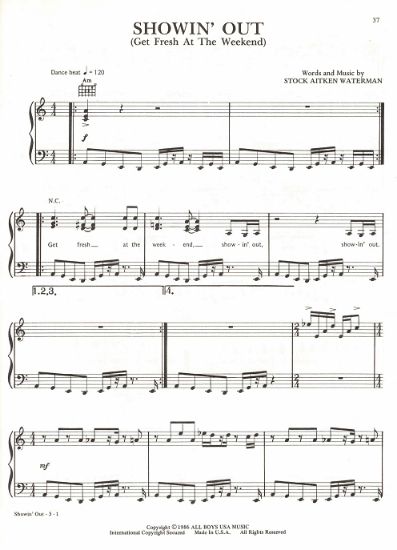 Picture of Showin' Out (Get Fresh at the Weekend), Mike Stock/ Matt Aitken/ Pete Waterman, recorded by Mel & Kim, sheet music, pdf copy