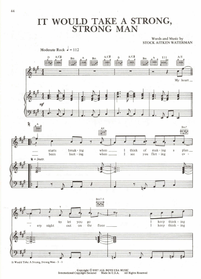 Picture of It Would Take a Strong Strong Man, Mike Stock/ Matt Aitken/ Pete Waterman, recorded by Rick Astley, sheet music, pdf copy