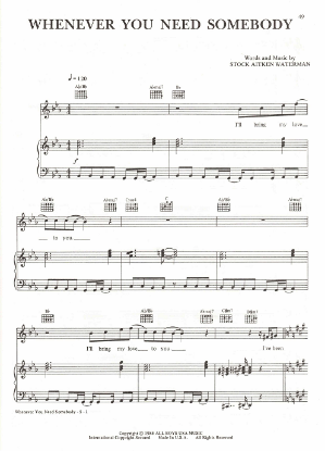 Picture of Whenever You Need Somebody, Mike Stock/ Matt Aitken/ Pete Waterman, recorded by Rick Astley, sheet music