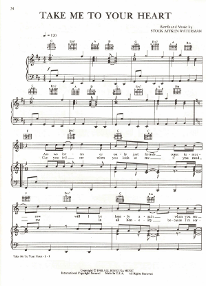 Picture of Take Me to Your Heart, Mike Stock/ Matt Aitken/ Pete Waterman, recorded by Rick Astley, sheet music