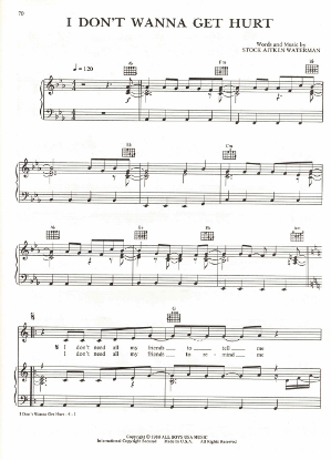 Picture of I Don't Wanna Get Hurt, Mike Stock/ Matt Aitken/ Pete Waterman, recorded by Donna Summer, sheet music, pdf copy
