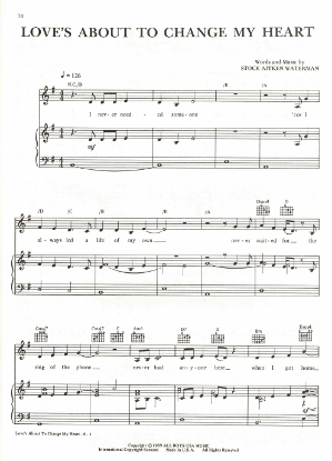Picture of Love's About to Change My Heart, Mike Stock/ Matt Aitken/ Pete Waterman, recorded by Donna Summer, sheet music, pdf copy