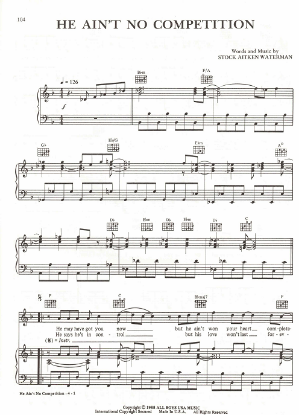 Picture of He Ain't No Competition, Mike Stock/ Matt Aitken/ Pete Waterman, recorded by Brother Beyond, sheet music, pdf copy