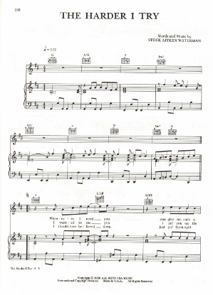 Picture of The Harder I Try, Mike Stock/ Matt Aitken/ Pete Waterman, recorded by Brother Beyond, sheet music, pdf copy