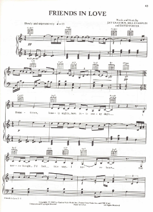 Picture of Friends in Love, Jay Graydon/ Bill Champlin/ David Foster, recorded by Dionne Warwick & Johnny Mathis, sheet music