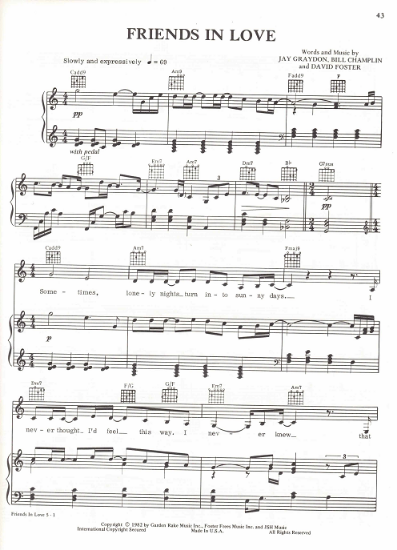Picture of Friends in Love, Jay Graydon/ Bill Champlin/ David Foster, recorded by Dionne Warwick & Johnny Mathis, sheet music
