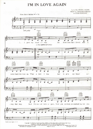 Picture of I'm In Love Again, Linda Laurie/ Jacques Morali/ Dan Schmidt, recorded by Pia Zadora, sheet music
